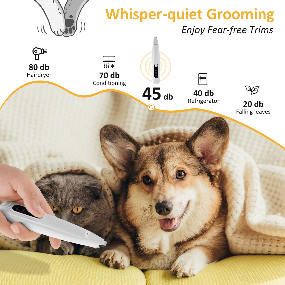 Professional Quiet Paw Trimmer for Dogs and Cats – Rechargeable with LED Light and Low Noise Technology