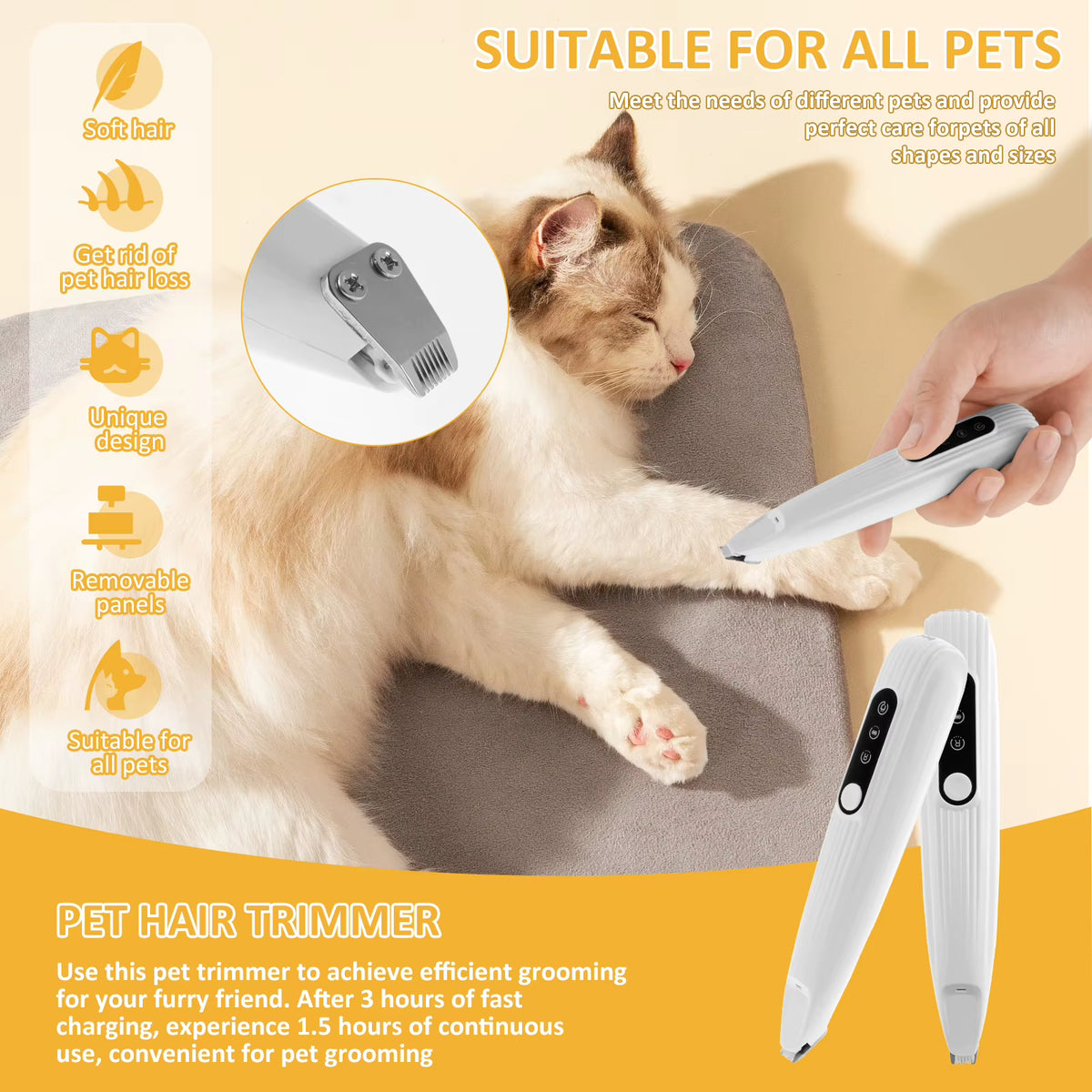 Professional Quiet Paw Trimmer for Dogs and Cats – Rechargeable with LED Light and Low Noise Technology